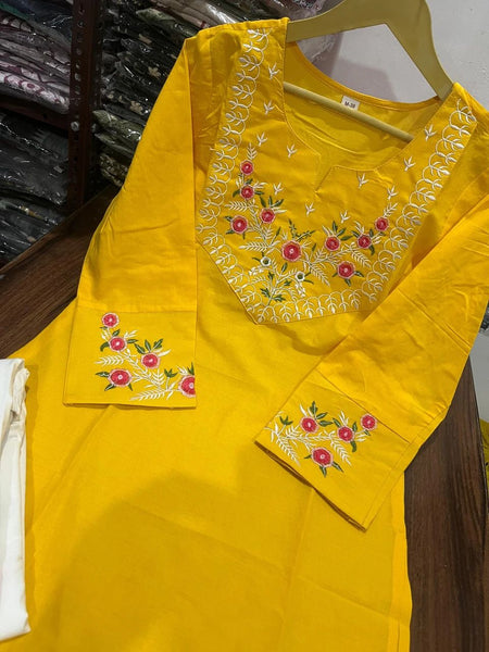 Embroidery Work Red Color Cotton Kurti Plazo Set