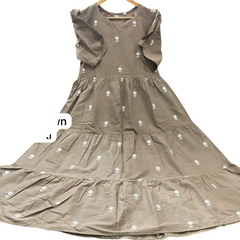 Silver Cotton Floral Embroidered Midi Kurti