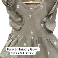 Silver Cotton Floral Embroidered Midi Kurti