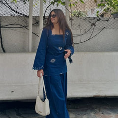 Evil Eye Embroidery Blue Farshi Salwar Set