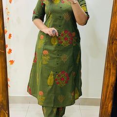 Green Printed Cotton Kurti Palazzo Set