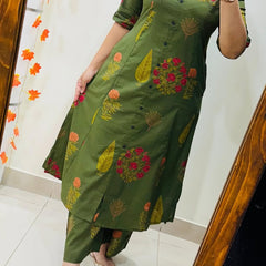 Green Printed Cotton Kurti Palazzo Set