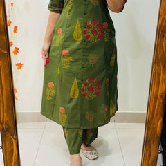 Green Printed Cotton Kurti Palazzo Set