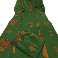 Green Printed Cotton Kurti Palazzo Set