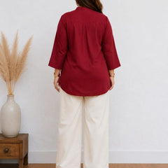 Maroon Color Cotton Kurti Pant Set