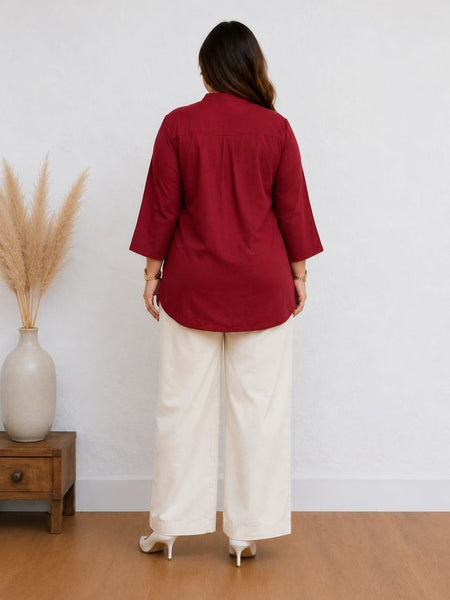 Maroon Color Cotton Kurti Pant Set