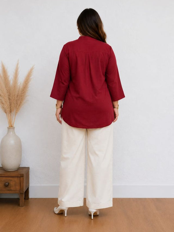 Maroon Color Cotton Kurti Pant Set