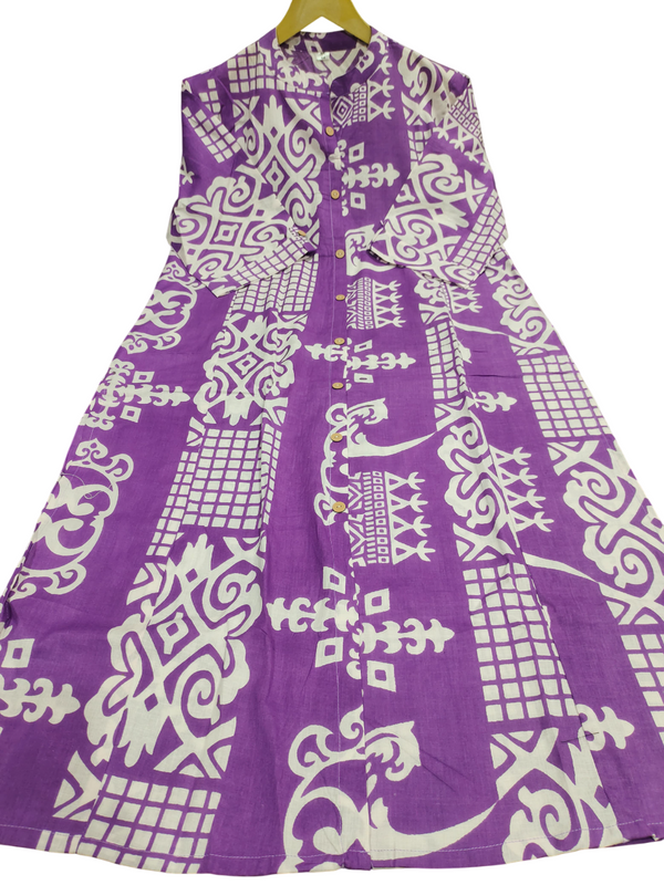 Purple Cotton A-Line Printed Co-ord Set
