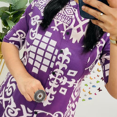 Purple Cotton A-Line Printed Co-ord Set