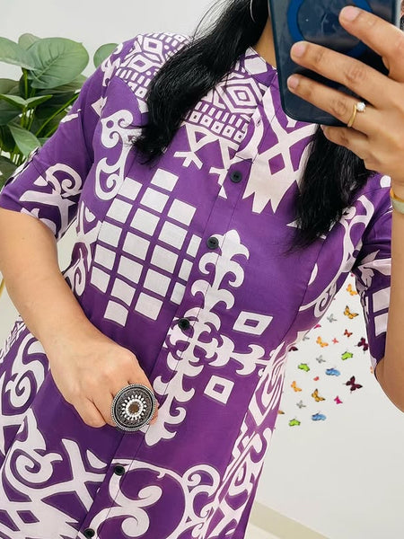 Purple Cotton A-Line Printed Co-ord Set