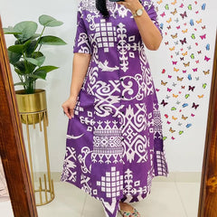 Purple Cotton A-Line Printed Co-ord Set