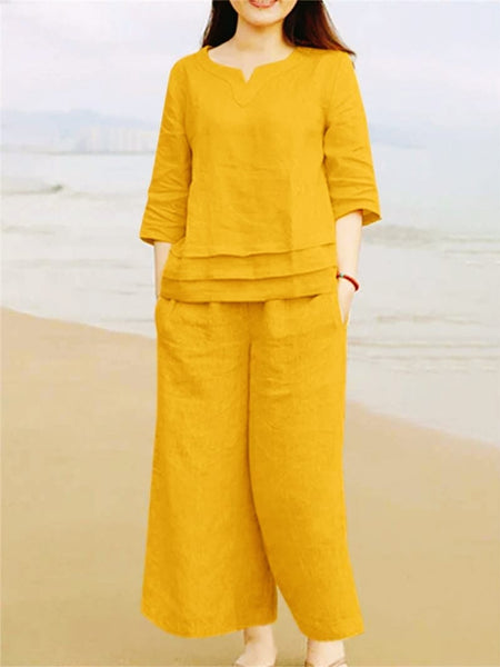 Yellow Cotton Slub Co-ord Set
