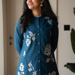 Embroidery Work Cotton Flex Teal Blue Co_ord Set