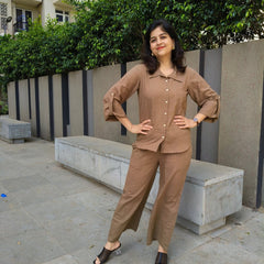 Brown Cotton Slub Co-ord Set