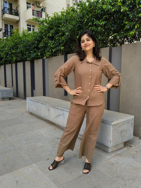 Brown Cotton Slub Co-ord Set