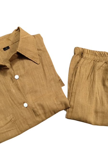Brown Cotton Slub Co-ord Set