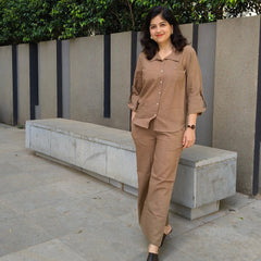 Brown Cotton Slub Co-ord Set