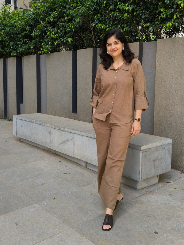 Brown Cotton Slub Co-ord Set