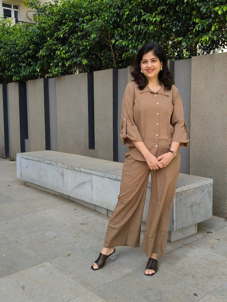 Brown Cotton Slub Co-ord Set