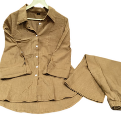 Brown Cotton Slub Co-ord Set