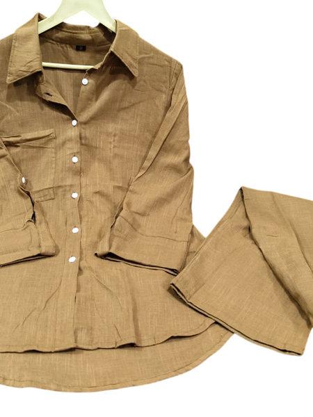 Brown Cotton Slub Co-ord Set