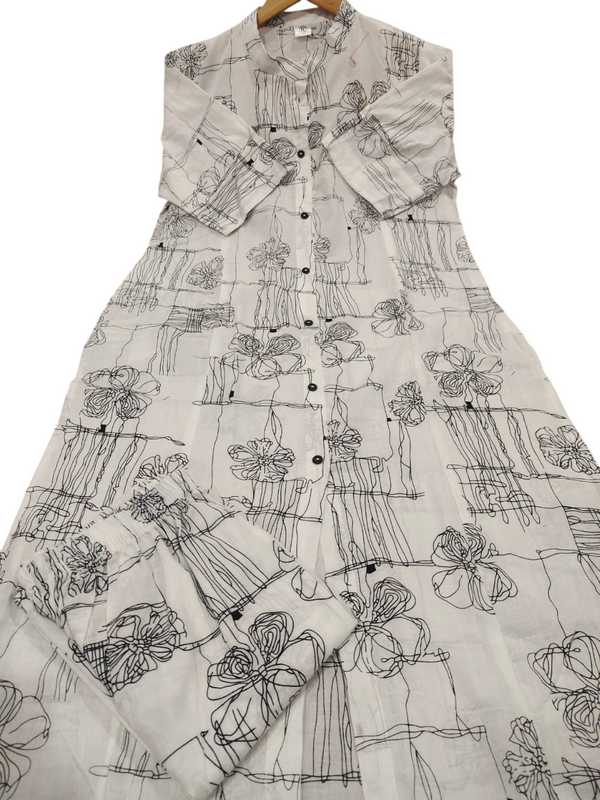 Black Printed White Cotton Kurti & Palazzo Set