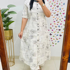 Black Printed White Cotton Kurti & Palazzo Set