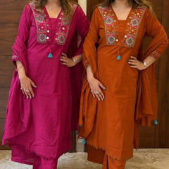 Beautiful Designer Magenta Color Cotton Suit Set