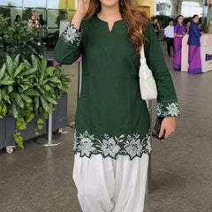 Embroidery Work Dark Green Cotton Farshi Salwar Set