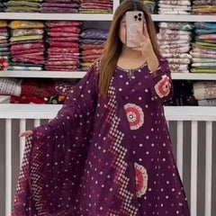 Purple Color Discharge Print Suit Set
