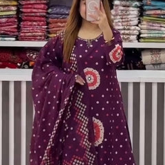 Purple Color Discharge Print Suit Set