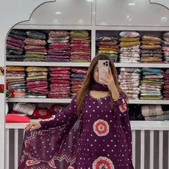 Purple Color Discharge Print Suit Set