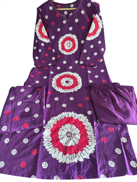 Purple Color Discharge Print Suit Set