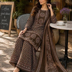 Beautiful Printed Brown Cotton Gopi Dress Set