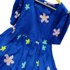 Blue Cotton Embroidered Midi Kurti