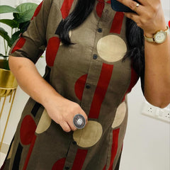 Brown Cotton A-Line Printed Co-ord Set