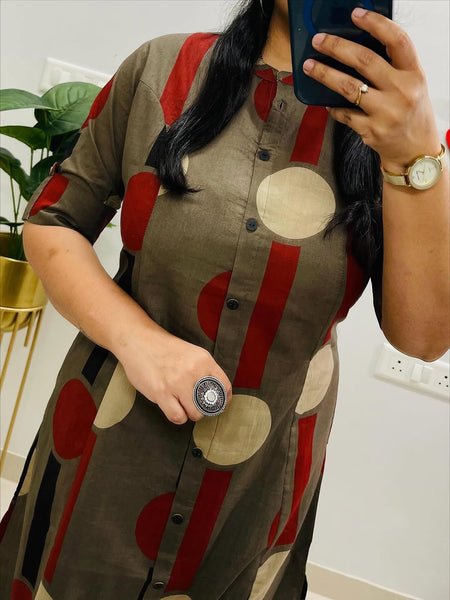 Brown Cotton A-Line Printed Co-ord Set