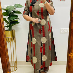 Brown Cotton A-Line Printed Co-ord Set