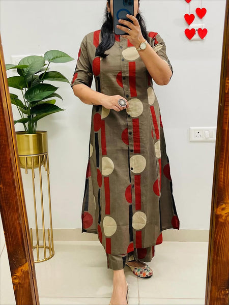 Brown Cotton A-Line Printed Co-ord Set