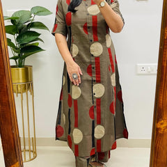 Brown Cotton A-Line Printed Co-ord Set