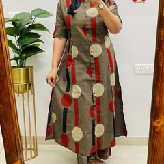 Brown Cotton A-Line Printed Co-ord Set