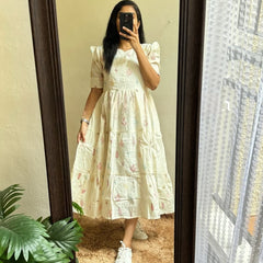 Beautiful Embroidered White Cotton Midi Kurti