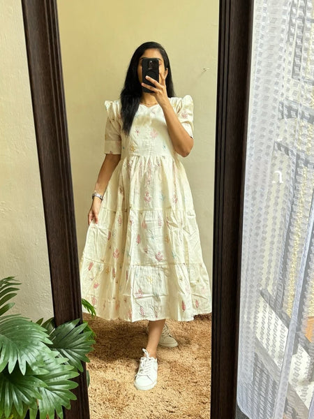 Beautiful Embroidered White Cotton Midi Kurti