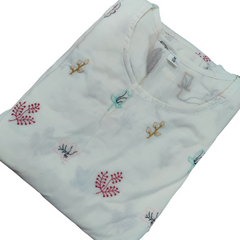 Beautiful Embroidered White Cotton Midi Kurti