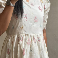 Beautiful Embroidered White Cotton Midi Kurti