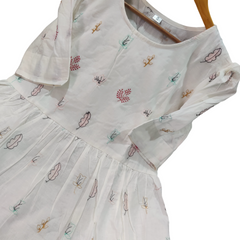 Beautiful Embroidered White Cotton Midi Kurti