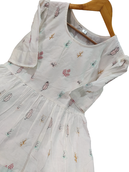 Beautiful Embroidered White Cotton Midi Kurti