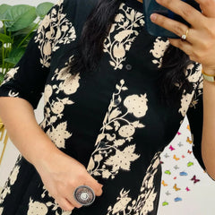 Black Printed Cotton A-Line Co-ord Set