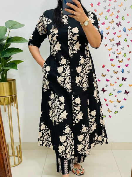 Black Printed Cotton A-Line Co-ord Set