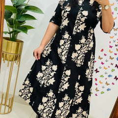 Black Printed Cotton A-Line Co-ord Set